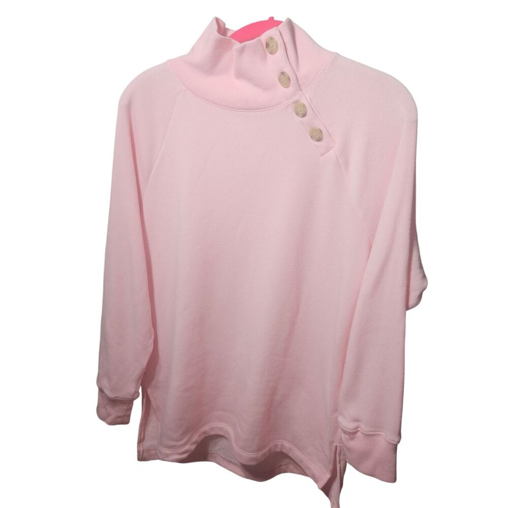 J.Crew Pink High-Neck Button Detail Sweatshirt Long Sleeve Small Cotton Blend Wo